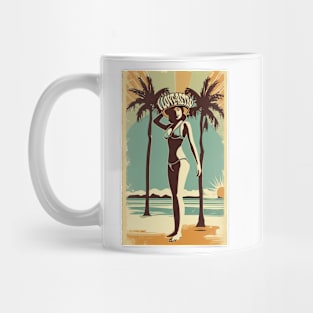 i love retro themed beach palm and girl design Mug